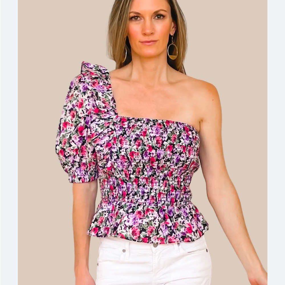 Pink and Purple Asymmetrical Ruffled ruched  Blouse